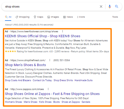 Example of paid search ad